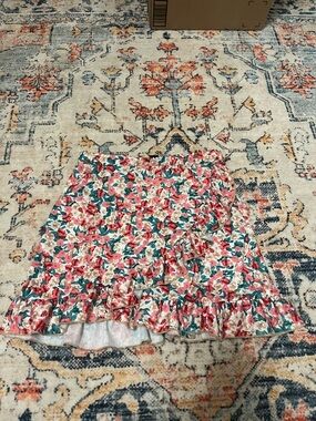 & Other Stories Pink and Green Floral Ruffle Wrap Mini Skirt